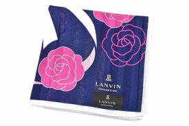 ランバン コレクション 大判 ハンカチ 1枚 レディース LANVIN COLLECTION ストライプ リボン × フラワー プリント ネイビー × ピンク 女性 婦人 母の日 【あす楽】