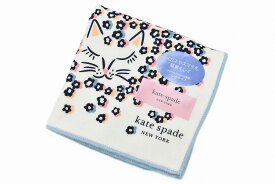 ケイト スペード ニューヨーク マイクロファイバー ハンカチ 1枚 レディース ブランド kate spade new york ホワイト × ブルー キャット ネコ フラワー スマホもメガネもふけるハンカチーフ 女性 婦人 ハンドタオル 【あす楽】