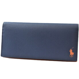 ポロ ラルフローレン 長財布 財布 メンズ ブランド POLO Ralph Lauren フラップ コントラストレザー カラーポニー 専用箱付 紺 ネイビー オレンジ 20代 30代 40代 50代 60代 プレゼント ギフト おしゃれ 男性 紳士 本革 革