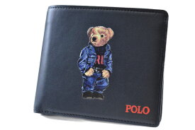 ポロ ラルフローレン 二つ折り 財布 メンズ ブランド POLO Ralph Lauren ポロベア プリント フラップ 専用箱付 紺 ネイビー 男性 紳士 本革 P-PB211 【あす楽】