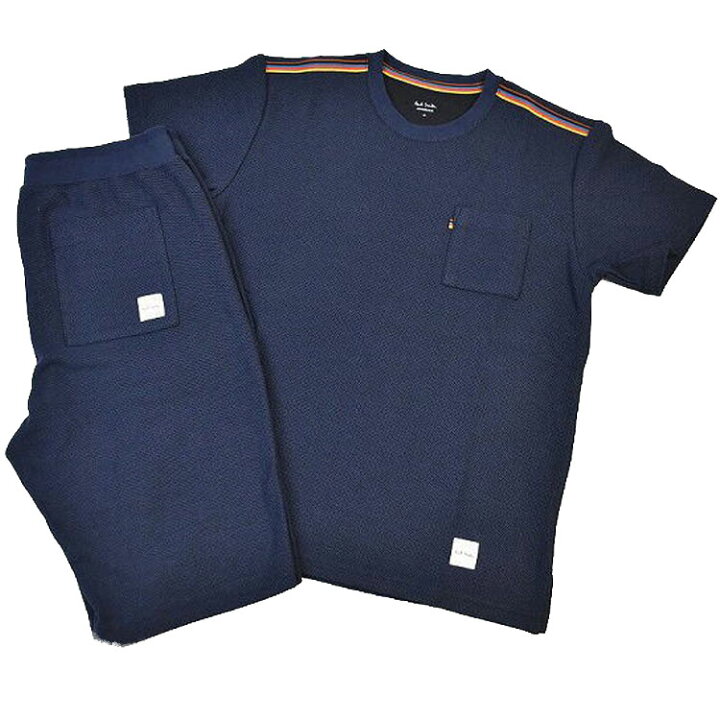 Sports Stripe Zebra" ワンポイント 半袖シャツ（ネイビー） ｜ポール・スミス [ポールスミス] メンズ LOUNGEWEAR ホームウェア Tシャツ Rabbit マルチストライプ 半袖 サックス