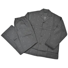 【新古品】エンポリオ アルマーニ パジャマ メンズ ブランド EMPORIO ARMANI チャコール グレー 織ロゴ 長袖 ロングパンツ 前開き 上下 セット セットアップ ルームウェア ホームウェア M L LL サイズ 男性 紳士