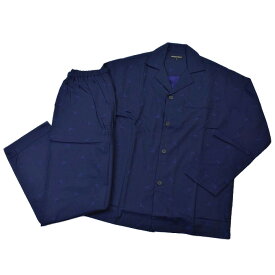 【新古品】エンポリオ アルマーニ パジャマ メンズ ブランド EMPORIO ARMANI 紺 ネイビー 織ロゴ 長袖 ロングパンツ 前開き 上下 セット セットアップ ルームウェア ホームウェア M L LL サイズ 男性 紳士 父の日