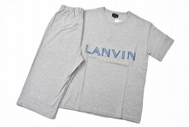 ランバン コレクション パジャマ メンズ 夏用 半袖 綿100％ ブランド LANVIN COLLECTION グレー ロゴ アップリケ 六分丈 パンツ クルーネック 上下 セット セットアップ ルームウェア ホームウェア M L LL サイズ 男性 紳士 【あす楽】