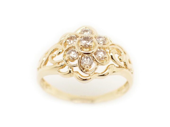 楽天市場】ジュエリーマキ K18YG メレダイヤ0.35ct 花デザイン リング 