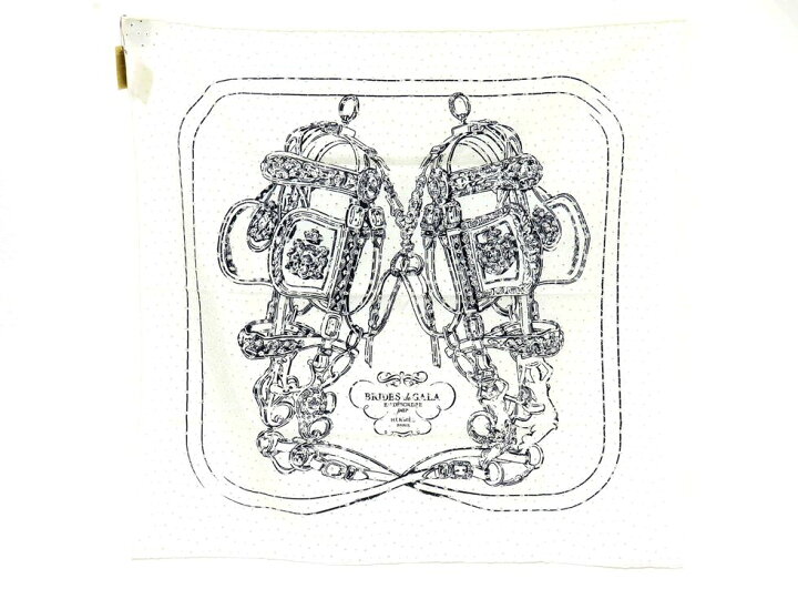 楽天市場】エルメス シルク100％ ブラン×ノワール カレ70 ブリッド  