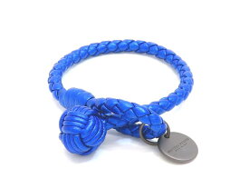 ボッテガ・ヴェネタ レザー(ブルー系)×メタル イントレチャートレザー ブレスレット【池袋店】【中古】