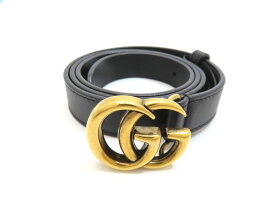 【新着】グッチ 409417 AP00T 1000 レザー ブラック ダブルG スリムベルト #80/32【池袋店】【中古】