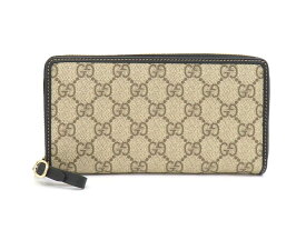 グッチ 819122 FAD6L 9741 PVC GGスプリーム レザー ベージュ ブラック GGエンブレム ジップアラウンドウォレット 長財布【池袋店】【中古】
