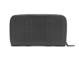 【新着】ボッテガ・ヴェネタ レザー ダークグレー系 イントレチャート ラウンドファスナー 長財布【池袋店】【中古】