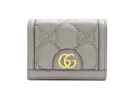 【新着】グッチ 723786 レザー グレー系 GGマトラッセ コンパクト ウォレット 二つ折り財布【池袋店】【池袋店】