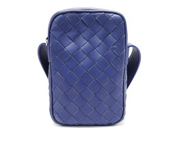 ボッテガ・ヴェネタ 729296 カーフレザー CRUISE(ブルー系) イントレチャート ファスナー フォンポーチ ショルダーバッグ【新宿店】【中古】