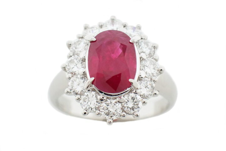 楽天市場】Pt900 オーバルカットルビー2.18ct メレダイヤ1.04ct  