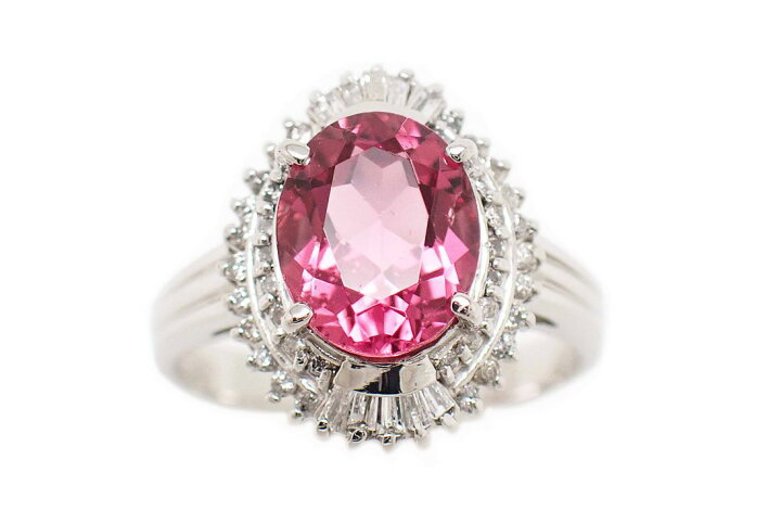 楽天市場】Pt900 ピンクトルマリン2.80ct テーパー・メレダイヤ0.37ct  
