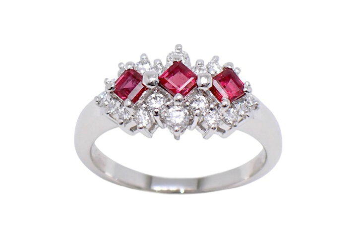 楽天市場】Pt900 3Pスクエアカットルビー0.65ct メレダイヤ0.33ct  