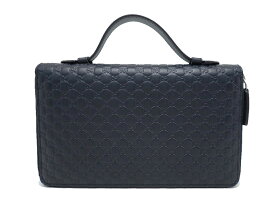 グッチ 449246 マイクログッチシマレザー ネイビー トラベルドキュメントケース アウトレット品【新宿店】【中古】【新着】