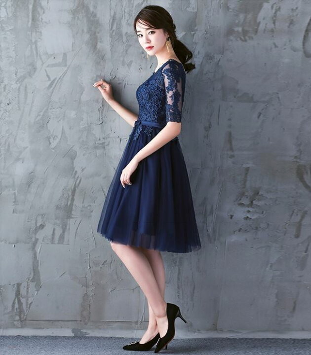 楽天市場】ドレス パーティドレス 結婚式 dress ワンピース グレー 紺  