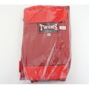 新 TWINS ツインズ 合皮製 キックボクシング レガース スネサポーター 赤 Sサイズ オープンフィンガーグローブ