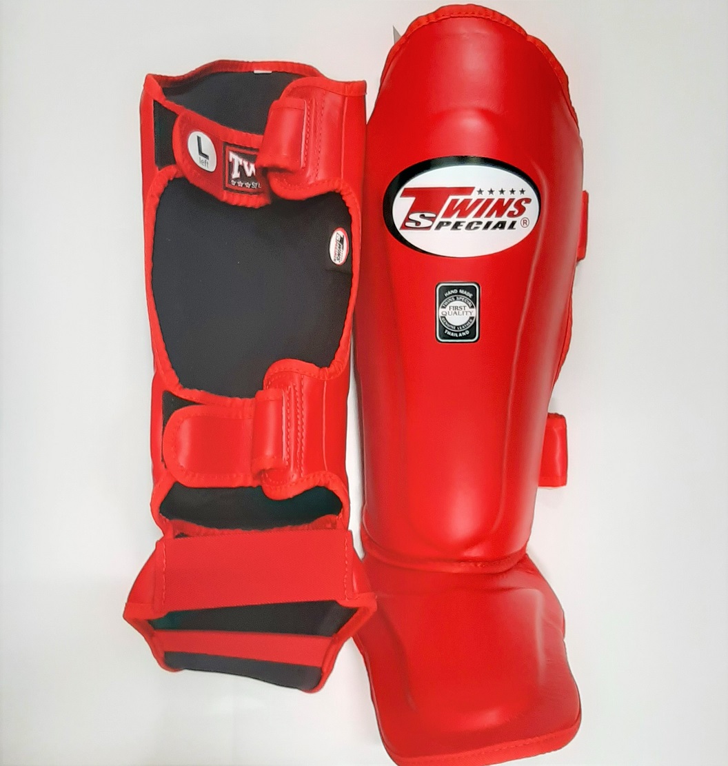 新 TWINS ツインズ 本革製 メーカー在庫限り品 キックボクシング 赤 Lサイズ モデル着用 注目アイテム レガース レッグガード SGL-10