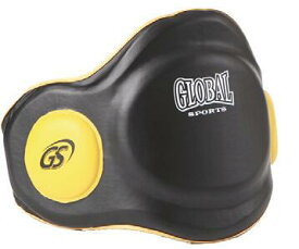 【送料無料】ベリーミット ボディーミット 054 黒・黄 Lサイズ (高級レザー) キックボクシング・空手用 GLOBAL SPORTS グローバルスポーツ