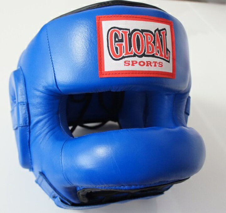 送料無料ノーズヘッドガード 064 青 (高級本革) フルフェイスヘッドギア キックボクシング・ボクシング用 GLOBAL SPORTS  グローバルスポーツ : シープウィング