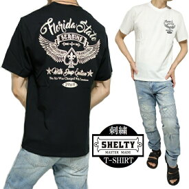 Tシャツ メンズ 半袖 ハート/ウイング 刺繍ロゴ シェルティー/SHELTY カットソー ブラック/ホワイト M-L