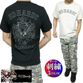 エドハーディー ed hardy エド・ハーディー Tシャツ スカルtシャツ スカル ドクロ tシャツ メンズ オール 刺繍 ラブキル 半袖 カットソー ブラック/オフホワイト 3カラー M-XL ライセンス ギフト