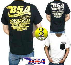 BSA Tシャツ メンズ バーミンガムスモールアームズ ポケット 半袖 カットソー ブラック/ホワイト M-XL
