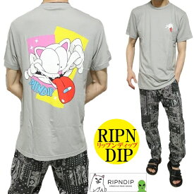 Tシャツ メンズ リップンディップ RIPNDIP 半袖 かわいい ロードナーマル 猫/キャット 変顔 メンズファッション トップス カットソー ライトグレー サイズM-L-XL