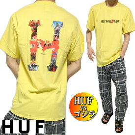 HUF/ハフ ゴジラ コラボ Tシャツ メンズ 半袖 Godzilla イエロー プリント メンズファッション トップス カットソー