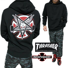 パーカー メンズ スラッシャー/インディペンデント コラボ THRASHER/INDEPENDENT メンズファッション スウェット ブラック