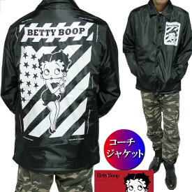 ベティーブープ コーチジャケット メンズ ベティちゃん 服 グッズ ベティ・ブープ Betty Boop 薄手 モノクロ/星条旗 ジャンパー 通販 メンズファッション キャラクター ジャケット