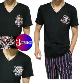エドハーディー スカルtシャツ スカル ドクロ tシャツ ed hardy Tシャツ メンズ Vネック 半袖 3/デザイン/スカル エド・ハーディー ブラック M-XL