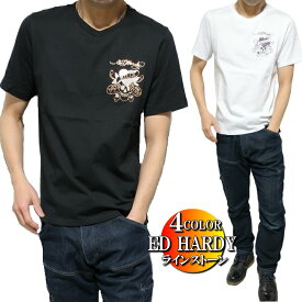 エドハーディー tシャツ ed hardy Tシャツ メンズ ラインストーン/スカル/ドクロ/ラブキル シンプル ゴールド/シルバー 半袖 サイズM-XL