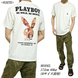 PLAYBOY/プレイボーイ Tシャツ メンズ マガジン/表紙 バック/プリント ビッグ/ラビット/ウサギ ポケット 半袖 カットソー ブラック/ホワイト M-XL