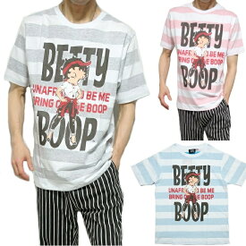 ベティーブープ ベティちゃん tシャツ 服 グッズ 裏面/ボーダープリント ベティ・ブープ Tシャツ メンズ カットソー 半袖 通販 ブラック/レッド/ブルー キャラクター betty boop M-XL