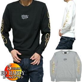 エドハーディー ed hardy 袖/ゴールド トレーナー/クルーネック メンズ 刺繍ロゴ 長袖 サイズM-XL