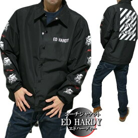 コーチジャケット エドハーディー ed hardy エド・ハーディー メンズ ボーダーロゴ スカル/ラブキル ライトアウター ブラック M-XL 正規ライセンス 父の日 ギフト