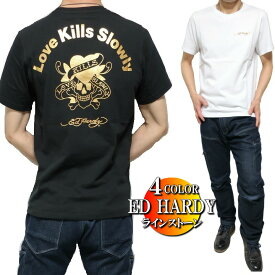 エドハーディー スカルtシャツ スカル ドクロ tシャツ ed hardy Tシャツ メンズ 背中 ラブキル ラインストーン シンプル ゴールド/シルバー 半袖 サイズM-XL 父の日 ギフト