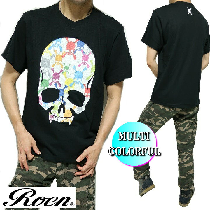 楽天市場 Roen ロエン シャツ スカルtシャツ メンズ Tシャツ 半袖 芸能人 スカル ドクロ Tシャツ ブランド アパレル カットソー マルチ カラフル Multi Colorful ブラック 通販 S Xl Roa 010 シンキロウ ジャケット
