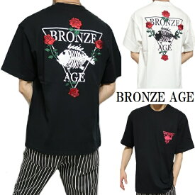 BRONZE AGE/ブロンズエイジ Tシャツ メンズ ローズ/薔薇/刺繍 半袖 ポケット ワイドサイズ/ビッグサイズ 正規ライセンス ブラック/ホワイト M-XL
