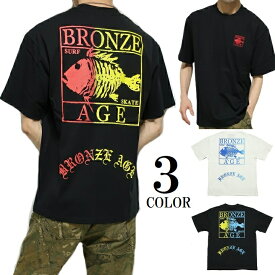BRONZE AGE/ブロンズエイジ Tシャツ メンズ グラデーション 半袖 胸/刺繍 背中/プリント ワイドサイズ/ビッグサイズ 正規ライセンス ブラック/ホワイト M-XL