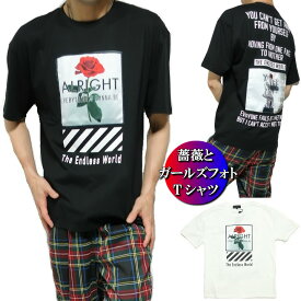 薔薇/ローズ Tシャツ メンズ 半袖 ガールズフォト ブラック/ホワイト M-XL 2020