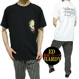 エドハーディー tシャツ ed hardy Tシャツ メンズ 薔薇/ローズ 半袖 カットソー ブラック/ホワイト ワイドサイズ サイズM サイズL ギフト
