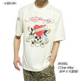 エドハーディー ed hardy Tシャツ メンズ ドライ/メッシュ スカル ドクロ tシャツ スカルtシャツ ラブキル 半袖 カットソー ブラック/クリーム ビッグサイズ/大きいサイズ M/L/XL/3L/XXL/4L 送料無料 ギフト