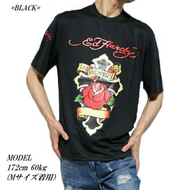 エドハーディー tシャツ ed hardy Tシャツ メンズ ドライ/メッシュ 十字架 半袖 カットソー ブラック/クリーム ビッグサイズ/大きいサイズ M/L/XL/3L/XXL/4L 送料無料 ギフト