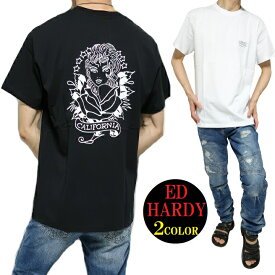 エドハーディー ed hardy Tシャツ メンズ レディース 半袖 ワイドサイズ セクシーガール カットソー ブラック/ホワイト USAコットン サイズM サイズL ギフト