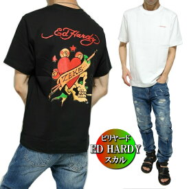 エドハーディー ed hardy スカル ドクロ tシャツ スカルtシャツ Tシャツ メンズ スカル/ドクロ/ビリヤード 半袖 ブラック/ホワイト サイズM-XL