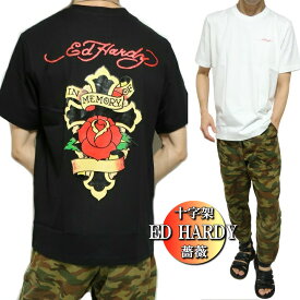 エドハーディー ed hardy Tシャツ メンズ 十字架/薔薇/ローズ 半袖 ブラック/ホワイト サイズM-XL