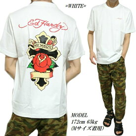エドハーディー ed hardy Tシャツ メンズ 十字架/薔薇/ローズ 半袖 ブラック/ホワイト サイズM-XL